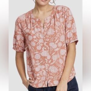 Universal Thread Floral Print Blouse Women's Size S Short Sleeve Button Up